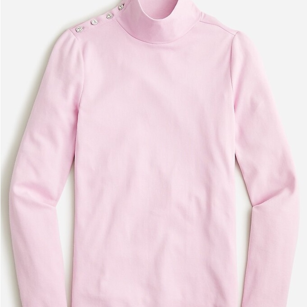 Pink Turtleneck Tee with Jewel Buttons